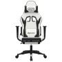 Silla gaming masaje y reposapiés cuero sintético negro blanco en Sillas gaming | Comprar online en Foro24
