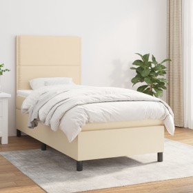 Cama box spring con colchón tela color crema 100x200 cm de , Camas y somieres - Ref: Foro24-3141678, Precio: 321,57 €, Descue...