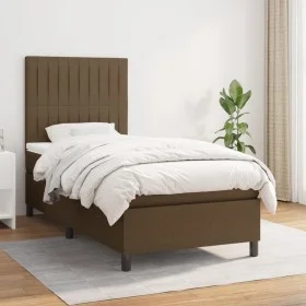 Box spring bed with dark brown fabric mattress 100x200 cm by , Beds and slatted bases - Ref: Foro24-3141916, Price: 354,06 €,...