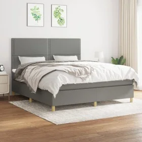 Box spring bed with dark gray fabric mattress 160x200 cm by , Beds and slatted bases - Ref: Foro24-3142266, Price: 553,42 €, ...