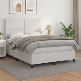 Cama box spring con colchón cuero sintético blanco 140x190 cm de , Camas y somieres - Ref: Foro24-3142780, Precio: 538,15 €, ...