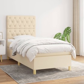 Cama box spring con colchón tela color crema 80x200 cm