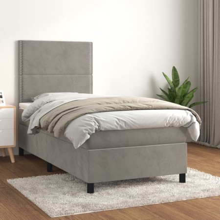Box spring bed with light gray velvet mattress 80x200 cm by , Beds and slatted bases - Ref: Foro24-3142929, Price: 311,32 €, ...