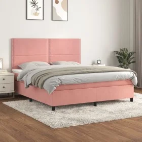 Box spring bed with pink velvet mattress 160x200 cm by , Beds and slatted bases - Ref: Foro24-3142976, Price: 504,86 €, Disco...