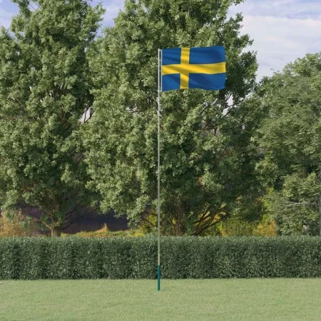 Mástil y bandera de Suecia aluminio 5,55 m de , Banderas y mangas de viento - Ref: Foro24-3147142, Precio: 55,60 €, Descuento: %