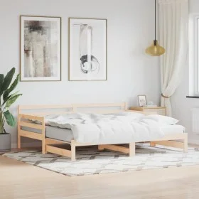 Trundle sofa bed solid pine wood 90x200 cm by , Beds and slatted bases - Ref: Foro24-836147, Price: 155,53 €, Discount: %