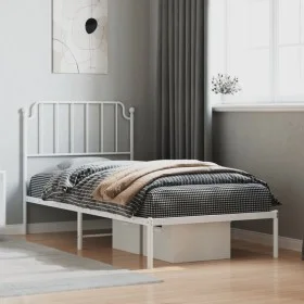 Bettgestell aus Metall mit weißem Kopfteil 90x200 cm von , Betten und Lattenroste - Ref: Foro24-373929, Preis: 60,98 €, Rabat...