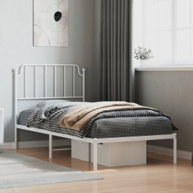 Estructura de cama de metal con cabecero blanco 90x200 cm