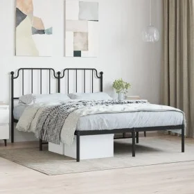 Bed frame with black metal headboard 135x190 cm by , Beds and slatted bases - Ref: Foro24-373886, Price: 92,89 €, Discount: %