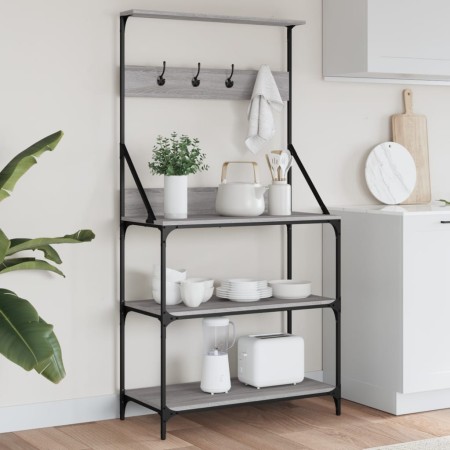Küchenregal mit Haken Sonomagraues Holzwerkstoff von , Behälter für Küchenutensilien - Ref: Foro24-838961, Preis: 77,38 €, Ra...