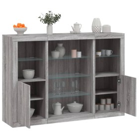 Sideboard with LED Light 3 Pieces Sonoma Gray Engineered Wood by , Sideboards - Ref: Foro24-3209133, Price: 213,47 €, Discoun...