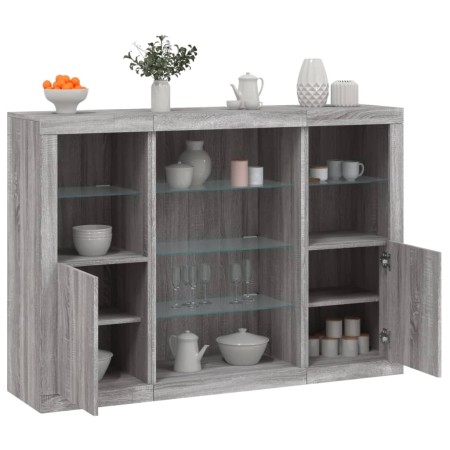 Sideboard with LED Light 3 Pieces Sonoma Gray Engineered Wood by , Sideboards - Ref: Foro24-3209133, Price: 213,47 €, Discoun...