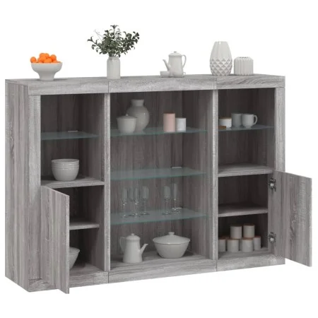 Sideboard with LED Light 3 Pieces Sonoma Gray Engineered Wood by , Sideboards - Ref: Foro24-3209133, Price: 211,34 €, Discoun...