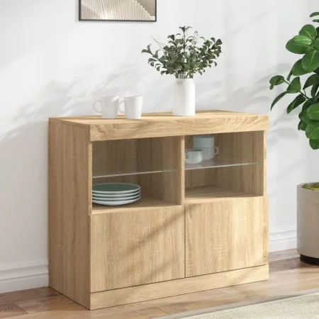 Aparador con luces LED roble Sonoma 81x37x67 cm de , Aparadores - Ref: Foro24-836660, Precio: 78,42 €, Descuento: %
