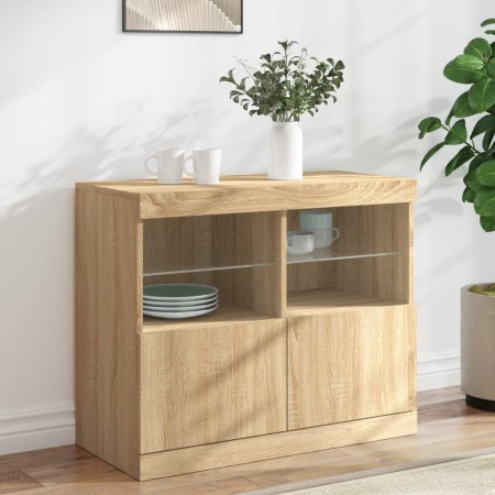 Sideboard with LED lights Sonoma oak 81x37x67 cm by , Sideboards - Ref: Foro24-836660, Price: 81,40 €, Discount: %