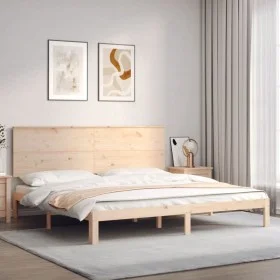 Double bed frame with solid wood headboard by , Beds and slatted bases - Ref: Foro24-3193676, Price: 174,42 €, Discount: %