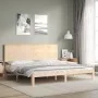 Double bed frame with solid wood headboard by , Beds and slatted bases - Ref: Foro24-3193676, Price: 174,42 €, Discount: %