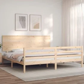 Double bed frame with solid wood headboard by , Beds and slatted bases - Ref: Foro24-3195236, Price: 179,69 €, Discount: %