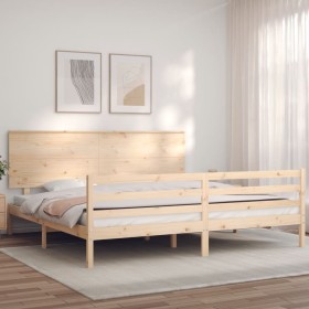 Estructura de cama de matrimonio con cabecero madera maciza de , Camas y somieres - Ref: Foro24-3195236, Precio: 182,44 €, De...