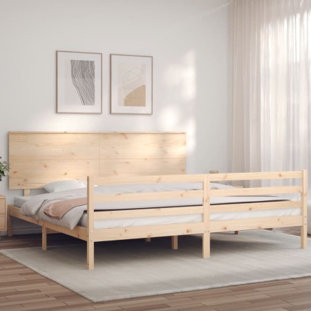 Double bed frame with solid wood headboard by , Beds and slatted bases - Ref: Foro24-3195236, Price: 182,44 €, Discount: %