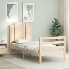 Estructura de cama individual con cabecero madera maciza de , Camas y somieres - Ref: Foro24-3194141, Precio: 100,81 €, Descu...