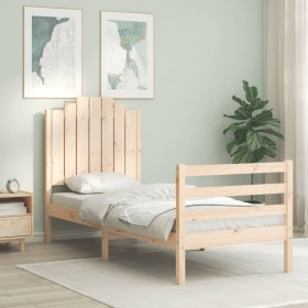 Single bed frame with solid wood headboard by , Beds and slatted bases - Ref: Foro24-3194141, Price: 102,23 €, Discount: %
