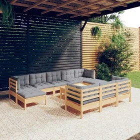 Juego de muebles de jardín 11 pzas y cojines madera maciza pino by , Garden sets - Ref: Foro24-3097144, Price: 819,44 €, Disc...