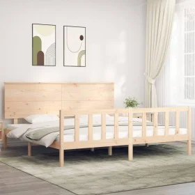 Double bed frame with solid wood headboard by , Beds and slatted bases - Ref: Foro24-3193416, Price: 176,91 €, Discount: %