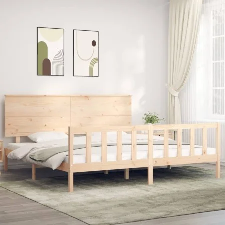 Double bed frame with solid wood headboard by , Beds and slatted bases - Ref: Foro24-3193416, Price: 176,91 €, Discount: %