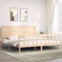Double bed frame with solid wood headboard by , Beds and slatted bases - Ref: Foro24-3193416, Price: 179,56 €, Discount: %