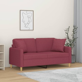 Sofá de 2 plazas con cojines tela rojo tinto 140 cm