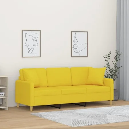 3-seater sofa with light yellow fabric cushions 180 cm by , Sofas - Ref: Foro24-3200922, Price: 271,46 €, Discount: %