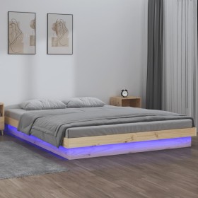 Bed frame with LED solid gray wood 135x190 cm by , Beds and slatted bases - Ref: Foro24-820012, Price: 139,84 €, Discount: %
