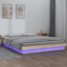 Bed frame with LED solid gray wood 135x190 cm by , Beds and slatted bases - Ref: Foro24-820012, Price: 138,07 €, Discount: %