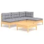 5-teiliges Gartenmöbel-Set und Kissen aus grauem Kiefernholz von , Gartensets - Ref: Foro24-3096303, Preis: 380,64 €, Rabatt: %