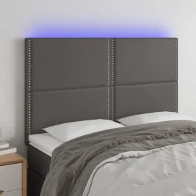 Headboard with LED lights gray synthetic leather 144x5x118/128 cm by , Headboards and footboards - Ref: Foro24-3122378, Price...