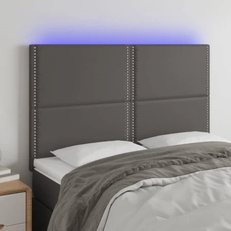 Headboard with LED lights gray synthetic leather 144x5x118/128 cm by , Headboards and footboards - Ref: Foro24-3122378, Price...