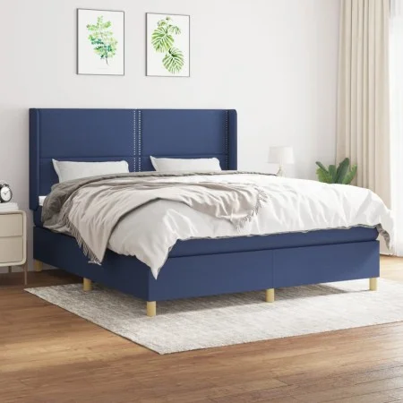 Box spring bed with blue fabric mattress 160x200 cm by , Beds and slatted bases - Ref: Foro24-3131927, Price: 523,77 €, Disco...