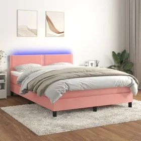 Box spring bed with mattress and LED pink velvet 140x200 cm by , Beds and slatted bases - Ref: Foro24-3134350, Price: 412,17 ...