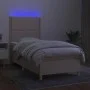 Box spring bed mattress and LED lights cream fabric 80x200 cm by , Beds and slatted bases - Ref: Foro24-3135314, Price: 326,7...