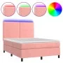 Box spring bed with mattress and LED pink velvet 140x190 cm by , Beds and slatted bases - Ref: Foro24-3136064, Price: 496,87 ...