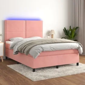 Box spring bed with mattress and LED pink velvet 140x200 cm by , Beds and slatted bases - Ref: Foro24-3136070, Price: 482,56 ...