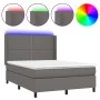 Box spring bed with mattress and LED gray synthetic leather 140x190 cm by , Beds and slatted bases - Ref: Foro24-3139323, Pri...