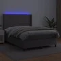 Box spring bed with mattress and LED gray synthetic leather 140x190 cm by , Beds and slatted bases - Ref: Foro24-3139323, Pri...