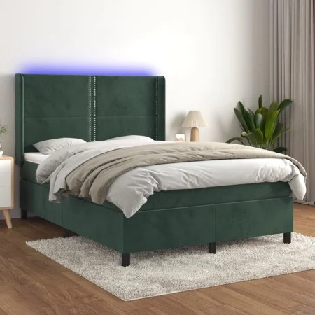 Box spring bed with mattress and LED dark green velvet 140x200cm by , Beds and slatted bases - Ref: Foro24-3139508, Price: 50...