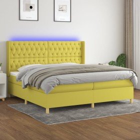 Cama box spring colchón y luces LED tela verde 200