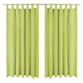 Micro-satin curtains with loops 2 units 140x225 cm green by , Curtains and curtains - Ref: Foro24-132223, Price: 24,85 €, Dis...