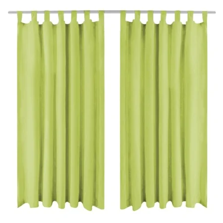 Micro-satin curtains with loops 2 units 140x225 cm green by , Curtains and curtains - Ref: Foro24-132223, Price: 24,44 €, Dis...