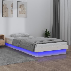 Estructura de cama con LED madera maciza blanca 100x200 cm