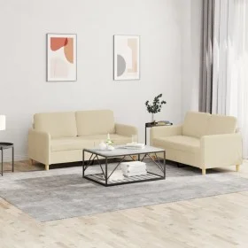 Sofa set with cushions 2 pieces cream fabric by , Sofas - Ref: Foro24-3202088, Price: 408,85 €, Discount: %